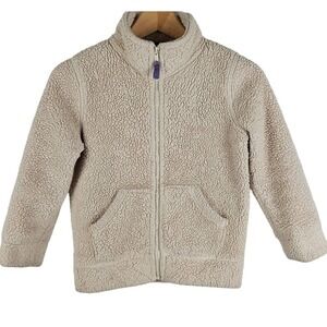MINI BODEN Sz 7-8Y Full Zip Beige Purple Sherpa Fleece Jacket Coat‎